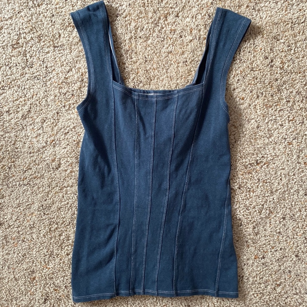 Hemp Nomad Corset Navy Square-Neck Tank Top - Women